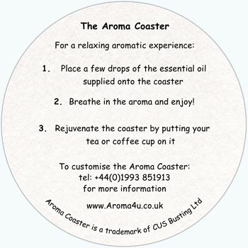 Aroma Coaster rear wording - image